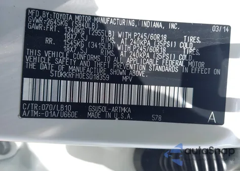 2014 Toyota Highlander Xle V6 z USA, uszkodzony, nr VIN 5TDKKRFH0ES018359